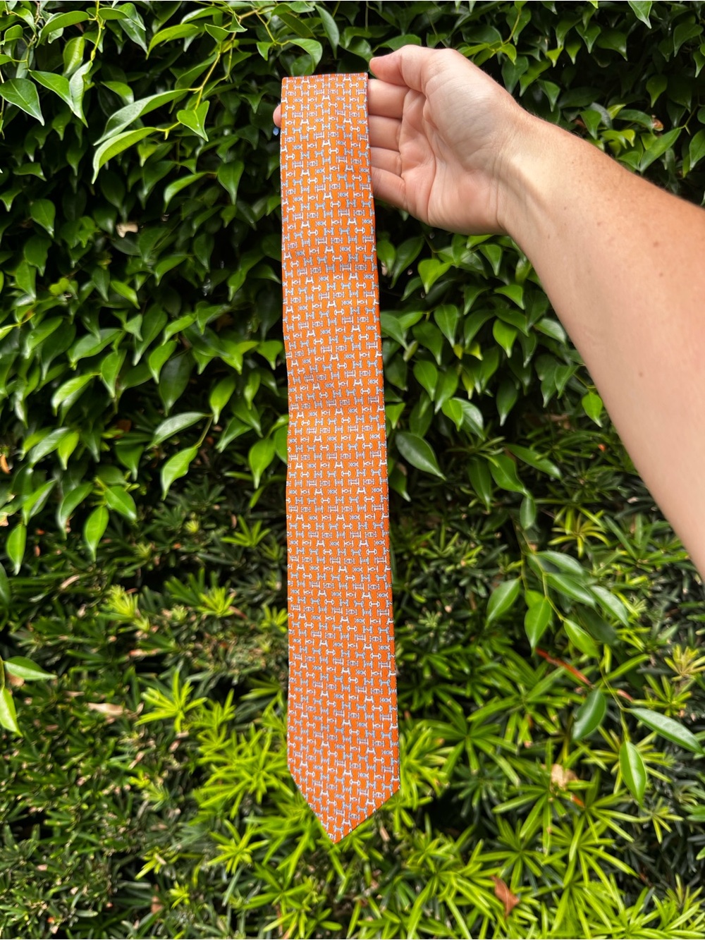 NWT HERMES Men’s 100% Silk Boucles En Vrac Tie ORANGE - Picture 4 of 12